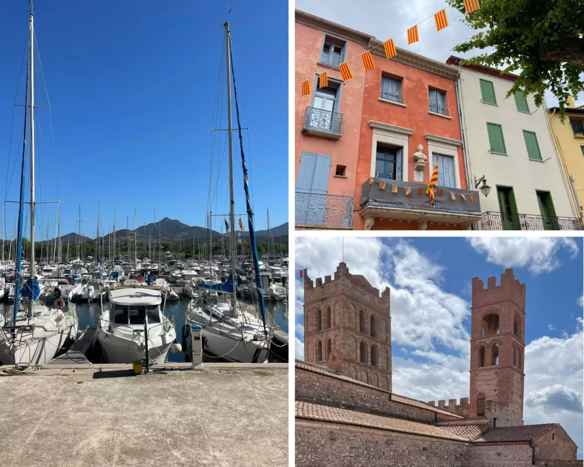 Visiter la côte Vermeille et les Pyrénées Orientales : Vue sur le port de plaisance d'Argelès-sur-mer, façades colorées dans les rues de Collioure, Cathédrale de Elne
