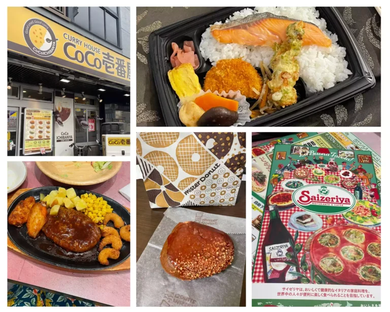 Photos de nourriture au Japon : restaurant Coco ichiban Curry à Nara, bento du konbini, Manu de Saizeriya, Donut châtaigne de Mister Donuts