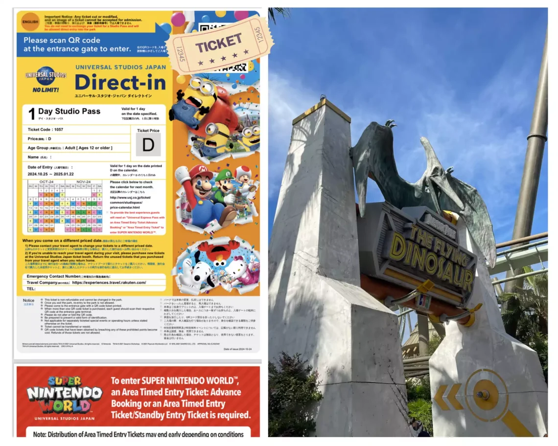 Ticket Universal Studios Osaka Japon, et entrée de l'attraction Flying Dinosaur