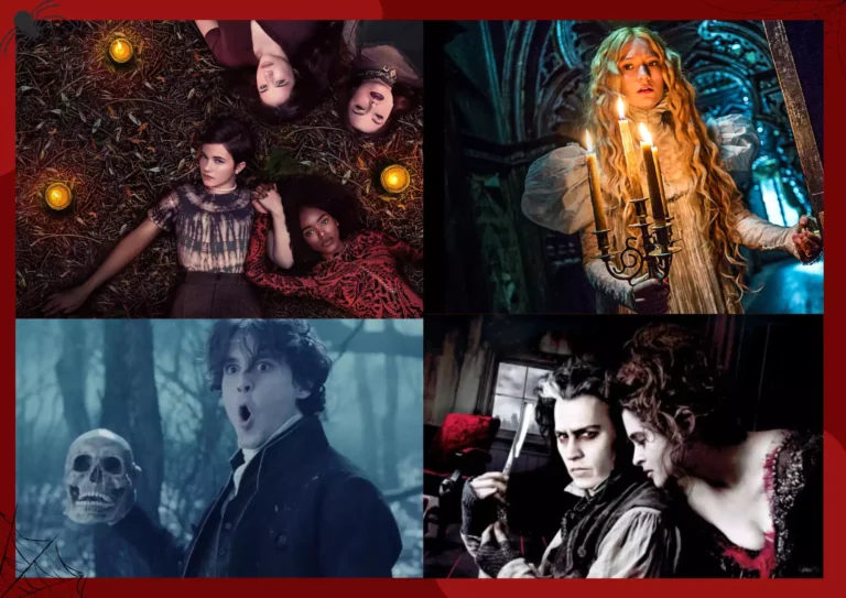 sélection de films d'halloween gothique : The Craft Legacy, Crimson Peak, Sleepy Hollow, Sweeney Todd